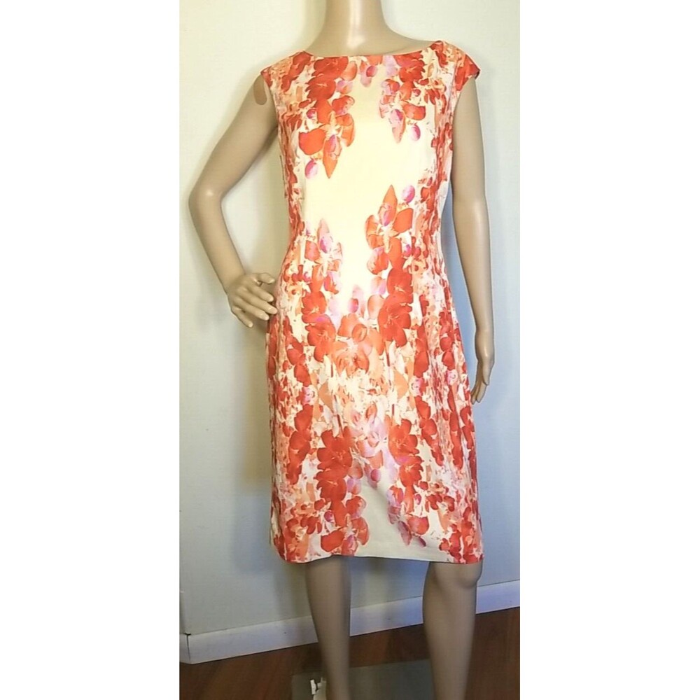 Adrianna Papell Womens 6 Floral Sleeveless Shift Dress Lined Knee Length     T36